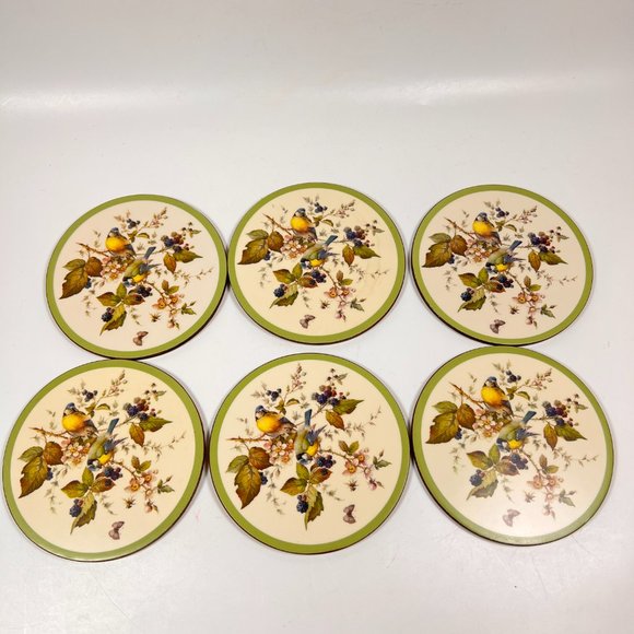 Pimpernel Other - Birds Berries Pimpernel Corked Acrylic Drink Coasters VTG Lot of 6 Box